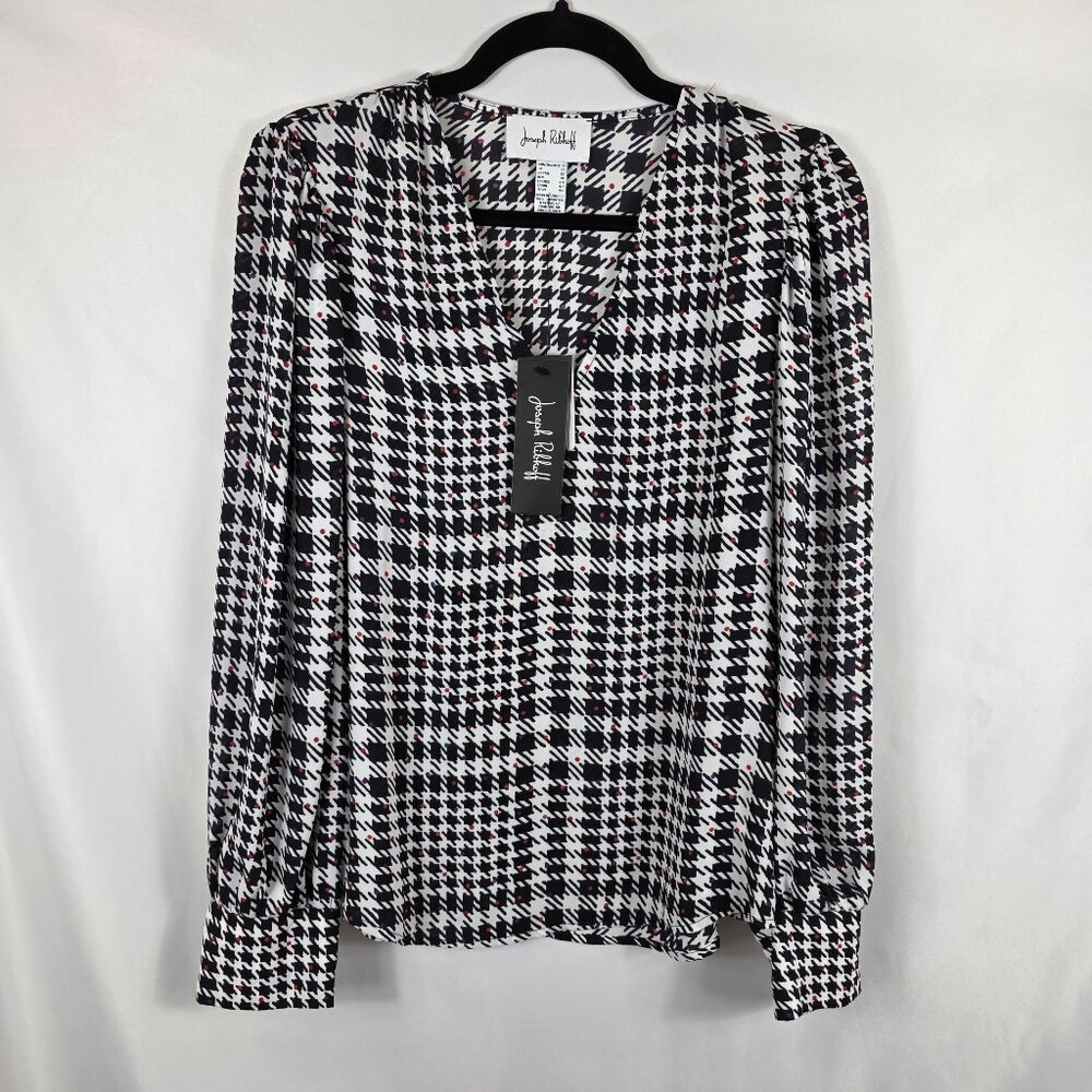 Joseph Ribkoff Long Sleeve Houndstooth Blouse Women's Size 10 Black & White NEW